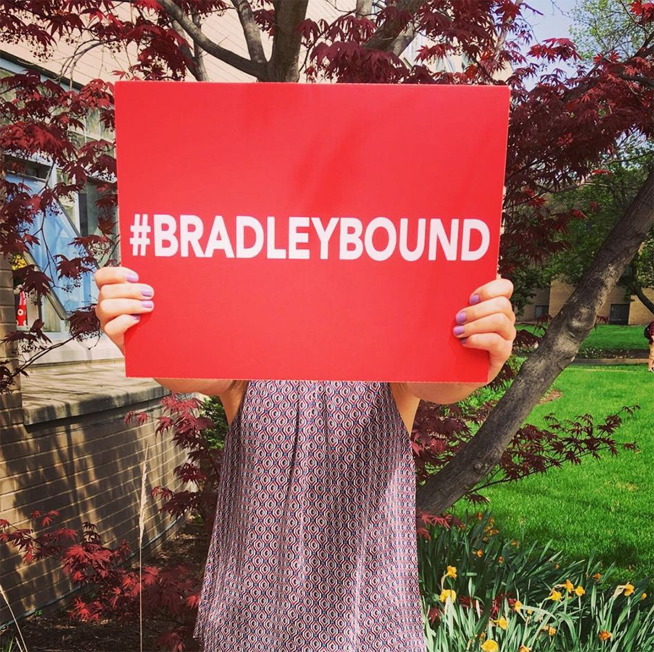 student with #bradleybound sign
