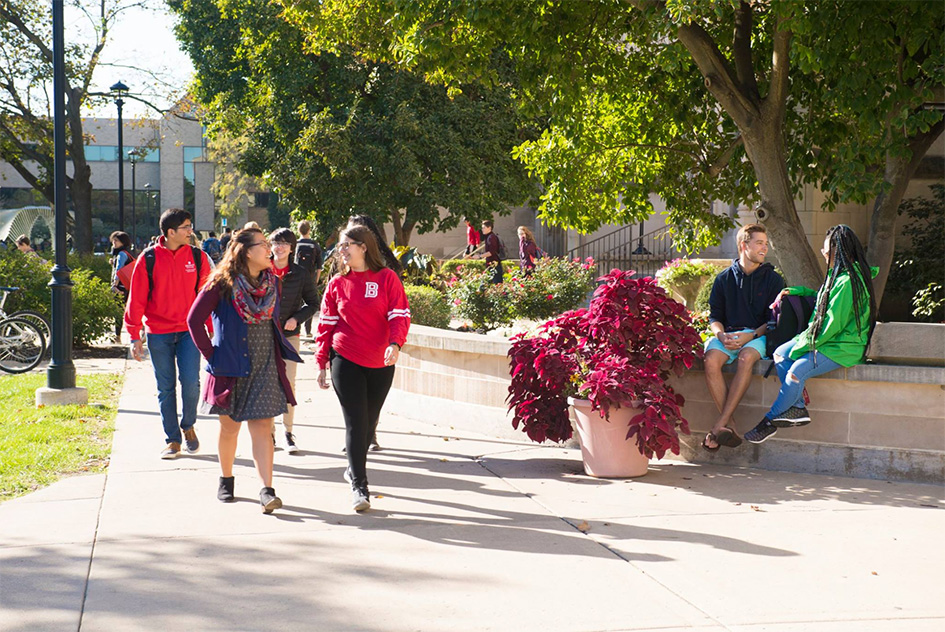 students walking in front of Bradley Hall
