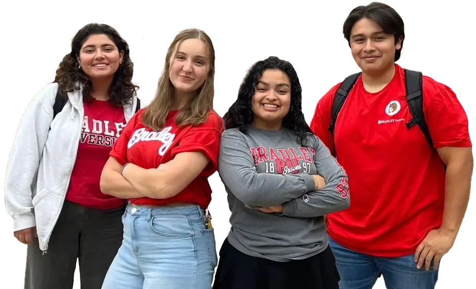 4 students in Bradley branded attire