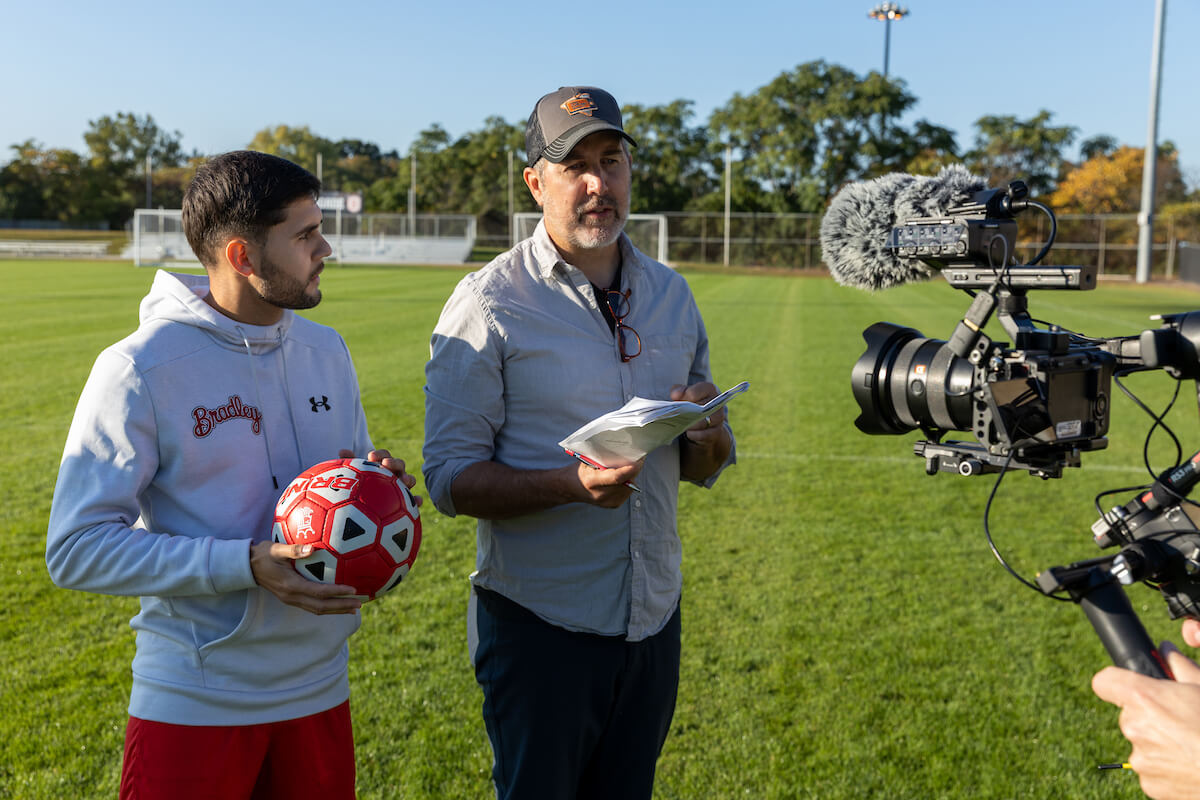 Soccer player being interviewed on camera