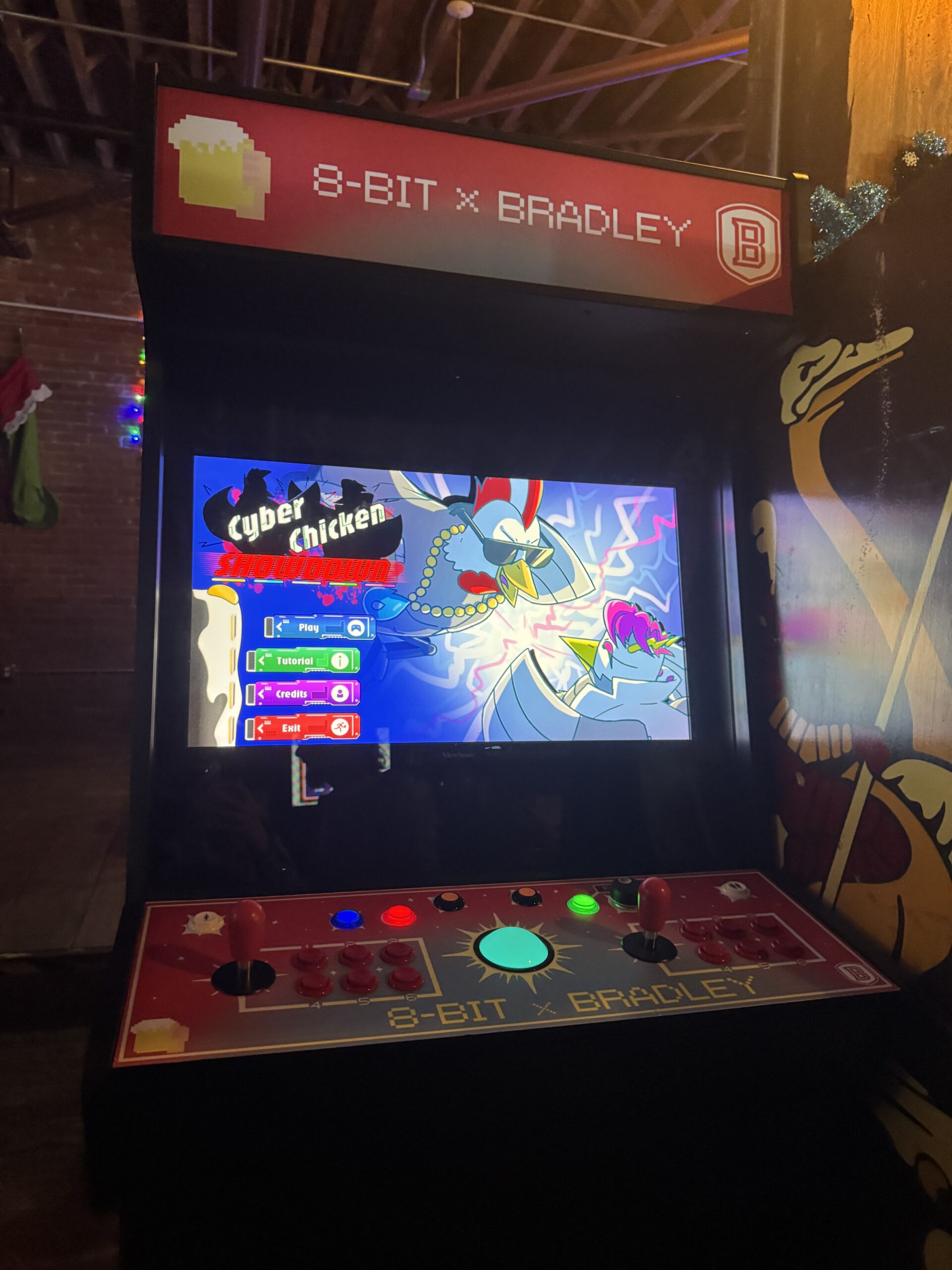 Arcade cabinet for Cyber Chicken Showdown at 8-Bit Arcade in Peoria.