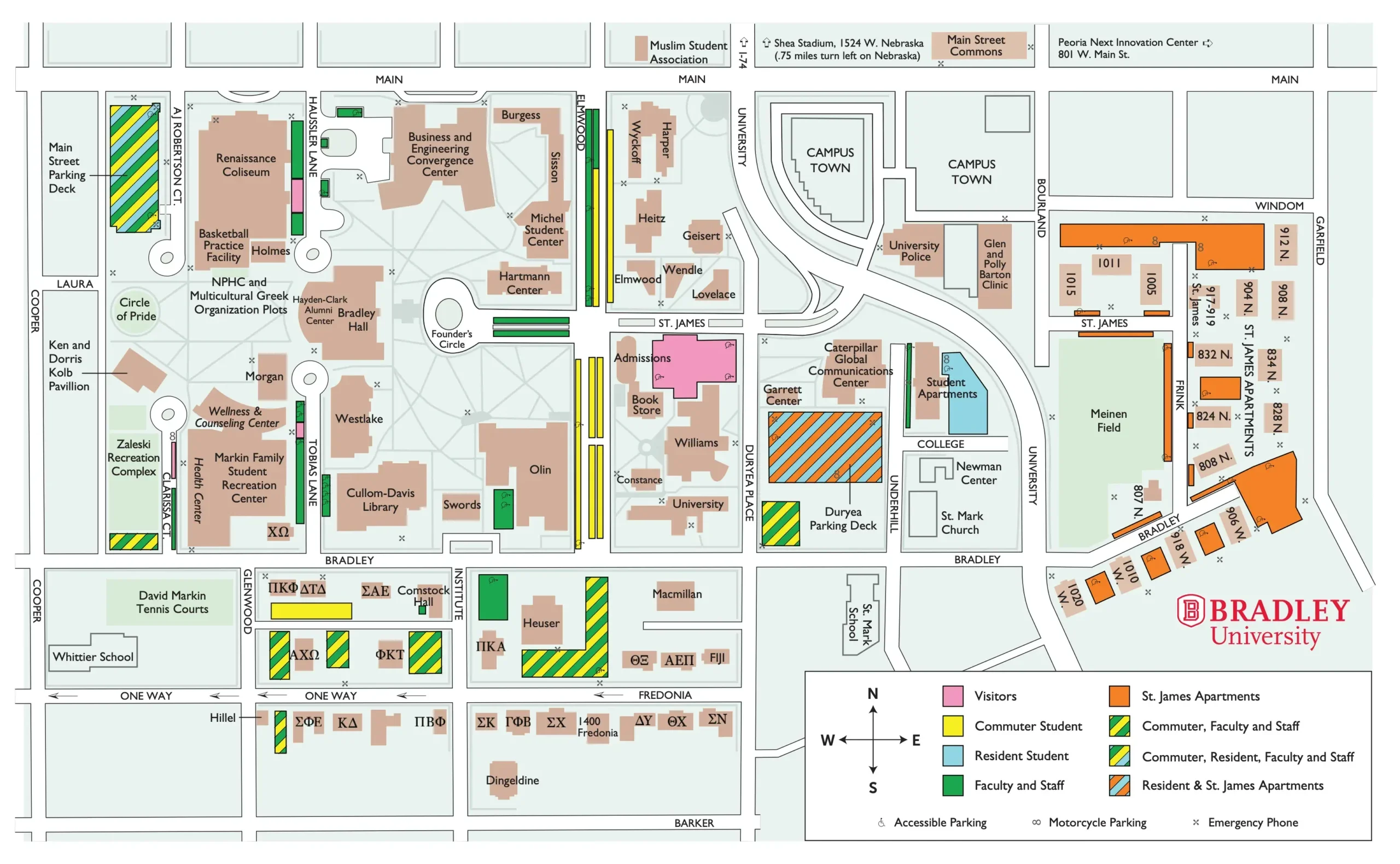 A map of campus with parking details