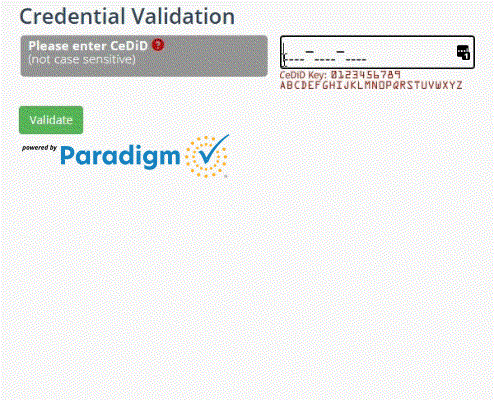Animated GIF of the diploma credential validation screen