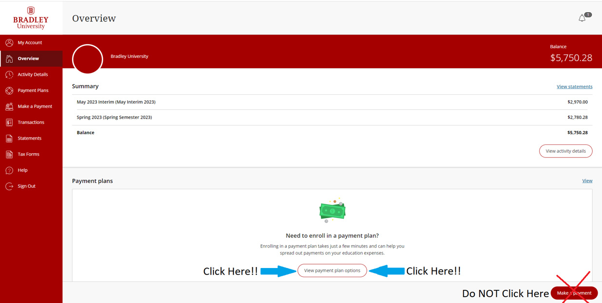 Transact view payment plan options step 1 image